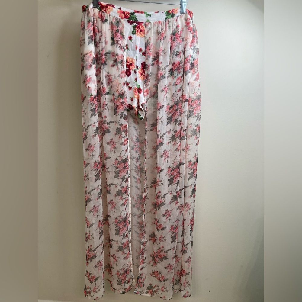 NWT OVER KLESHA XL Sheer Floral w/ Shorts Boho Side Zip Maxi Skirt